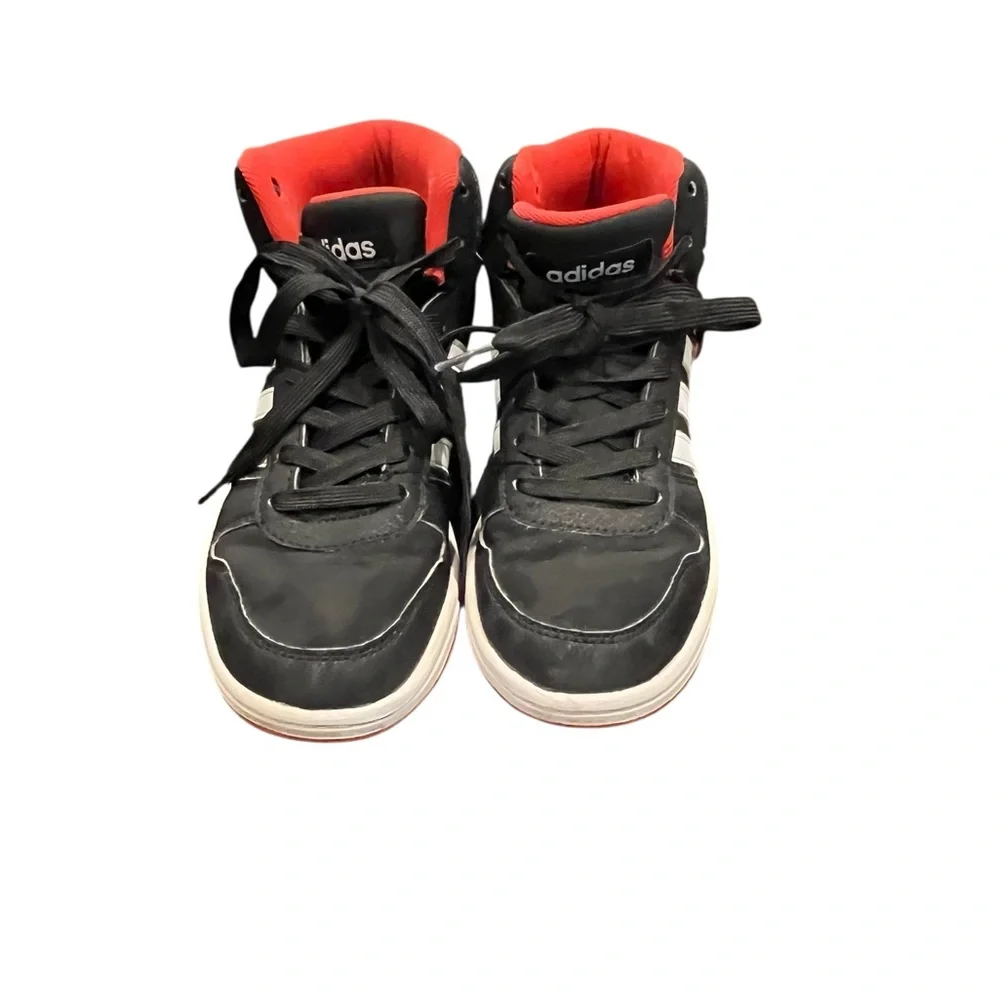 Adidas Hoops 2.0 Mid Sneakers Black‎ White Red | Youth Size 3